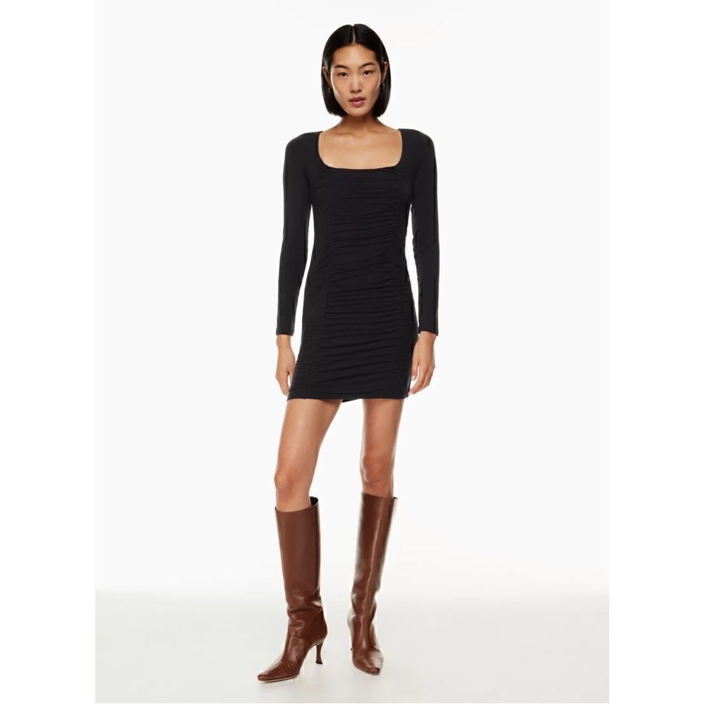 Aritzia Wilfred Lydia Ruched Mini Dress in Black